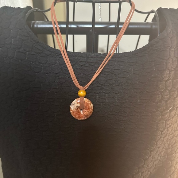 Coral Fossil Jade Donut Pendant Necklace - Picture 8 of 10